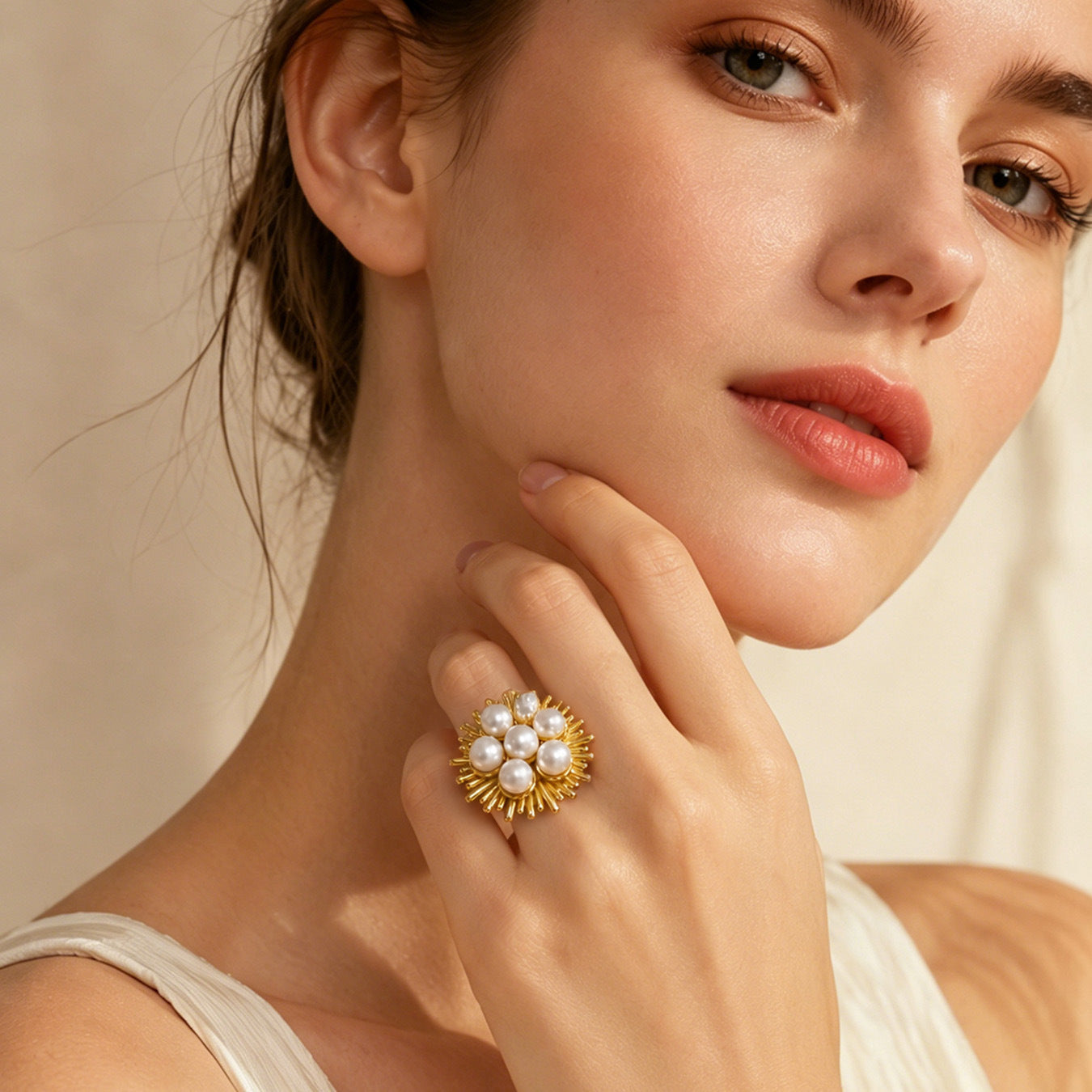316L Stainless Steel 18K PVD Gold Pearl & Zircon Ring Set made with 316L stainless steel and 18K PVD gold finish for wholesale jewelry buyers - image 3