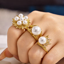 316L Stainless Steel 18K PVD Gold Pearl & Zircon Ring Set made with 316L stainless steel and 18K PVD gold finish for wholesale jewelry buyers - image 8
