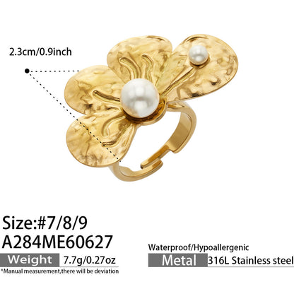 316L Stainless Steel 18K PVD Gold Petal Pearl Ring Set made with 316L stainless steel and 18K PVD gold finish for wholesale jewelry buyers - image 18