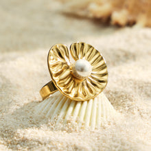 316L Stainless Steel 18K PVD Gold Petal Pearl Ring Set made with 316L stainless steel and 18K PVD gold finish for wholesale jewelry buyers - image 3