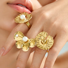 316L Stainless Steel 18K PVD Gold Petal Pearl Ring Set made with 316L stainless steel and 18K PVD gold finish for wholesale jewelry buyers - image 5
