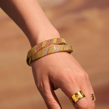 18k gold plated pink 5a zircon bangle, model wearing on wrist