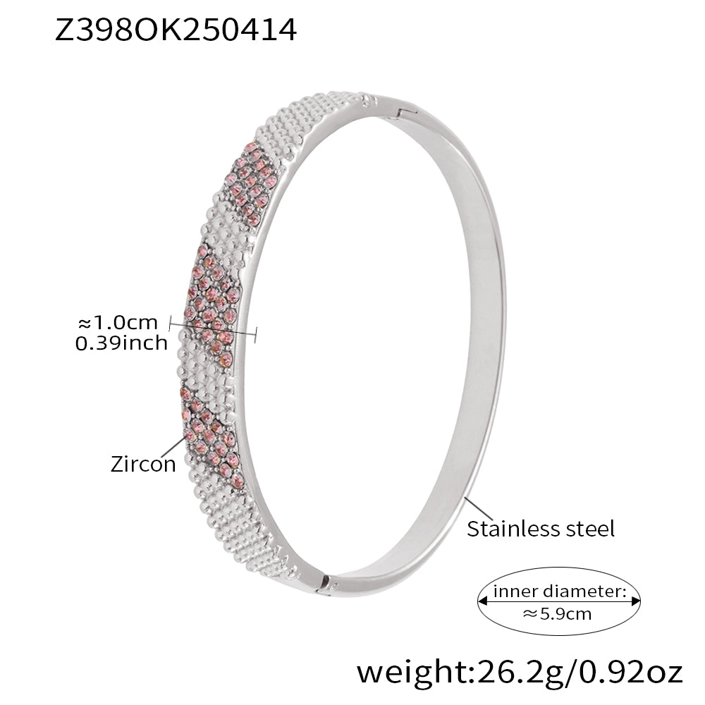 stainless steel pink 5a zircon bangle (z398ok250414), inner diameter 5.9cm, weight 26.2g