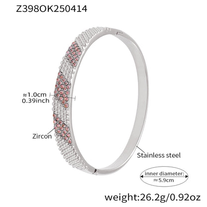 stainless steel pink 5a zircon bangle (z398ok250414), inner diameter 5.9cm, weight 26.2g