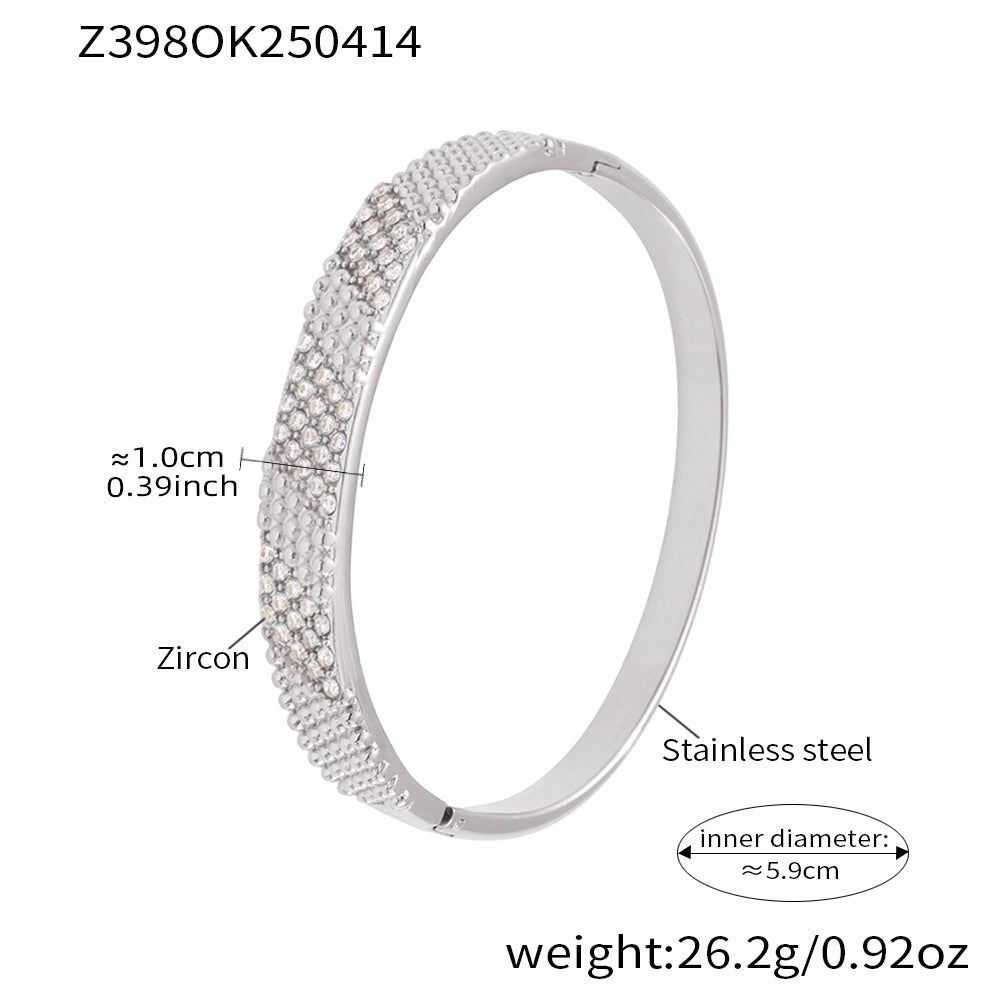 stainless steel 5a white zircon bangle (z398ok250414), inner diameter 5.9cm, weight 26.2g