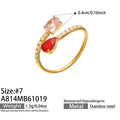 White CZ / Pink & Red Glass / Gold-tone / Size 7