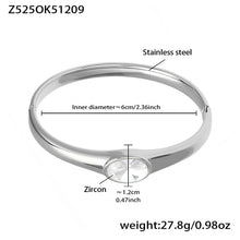 polished silver single 5a zircon stainless steel bracelet spec view, inner diameter 6cm, weight 27.8g