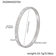 polished silver stainless steel diamond zircon bangle spec view, inner diameter 5.9cm, weight 16.7g