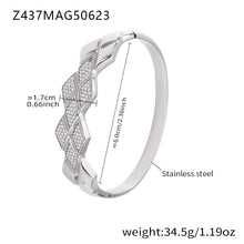 Polished silver stainless steel diamond-cut zircon bangle spec view, inner diameter 6.0cm, weight 34.5g
