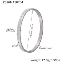 polished silver stainless steel full star zircon bangle spec view, inner diameter 5.9cm, weight 17.0g