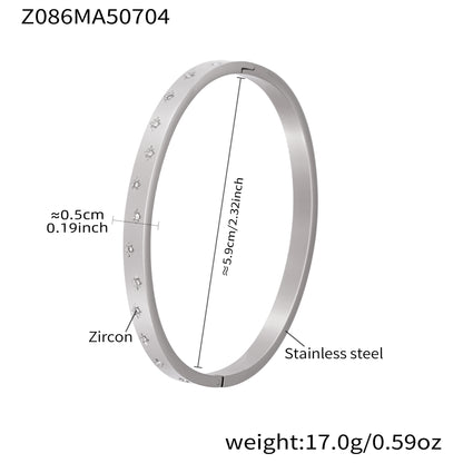 polished silver stainless steel full star zircon bangle spec view, inner diameter 5.9cm, weight 17.0g