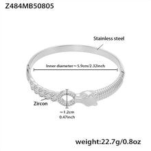 polished silver stainless steel leopard head zircon bracelet spec view, inner diameter 5.9cm, weight 22.7g