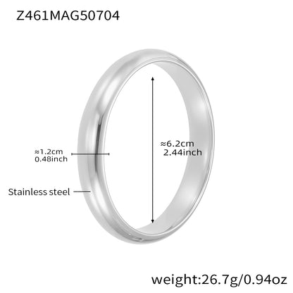 Polished silver stainless steel plain bangle spec view, inner diameter 6.2cm, weight 26.7g