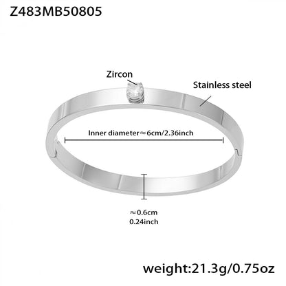 polished silver stainless steel single stone bracelet spec view, inner diameter 6cm, weight 21.3g