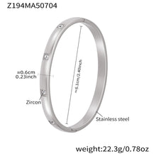 polished silver stainless steel square zircon bangle spec view, inner diameter 6.1cm, weight 22.3g