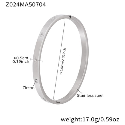 polished silver stainless steel star zircon bangle spec view, inner diameter 5.9cm, weight 17.0g