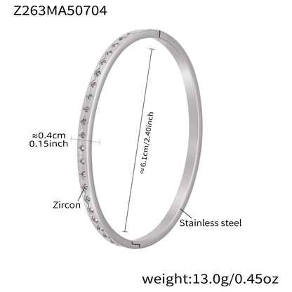 polished silver stainless steel thin full zircon bangle spec view, inner diameter 6.1cm, weight 13.0g