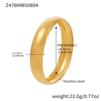 18k gold plated stainless steel wide cuff bracelet 1.5cm width, spec view with perimeter weight details