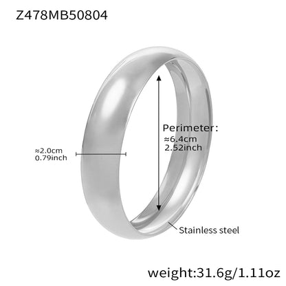 polished silver stainless steel wide cuff bracelet 2.0cm width, spec view with perimeter weight details