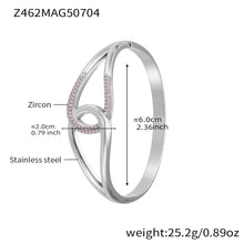 Polished silver stainless steel pink zircon bangle spec view, inner diameter 6.0cm, weight 25.2g