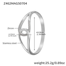 Polished silver stainless steel white zircon bangle spec view, inner diameter 6.0cm, weight 25.2g