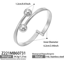 Polished steel double ball cuff bracelet dimensions, weight and product specification guide