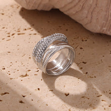 Polished steel multi-row ring with clear cubic zirconia accents