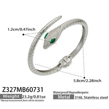 Polished steel snake open bangle size and product detail diagram