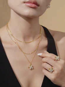5A Zircon Four-Petal Flower Jewelry Set | Stainless Steel