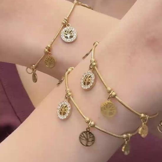 316L stainless steel 18K PVD gold life tree charm bracelet, symbolic waterproof women stacking fashion jewelry wholesale