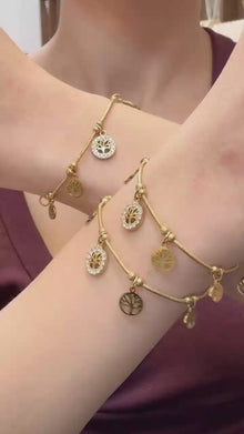 316L stainless steel 18K PVD gold life tree charm bracelet, symbolic waterproof women stacking fashion jewelry wholesale
