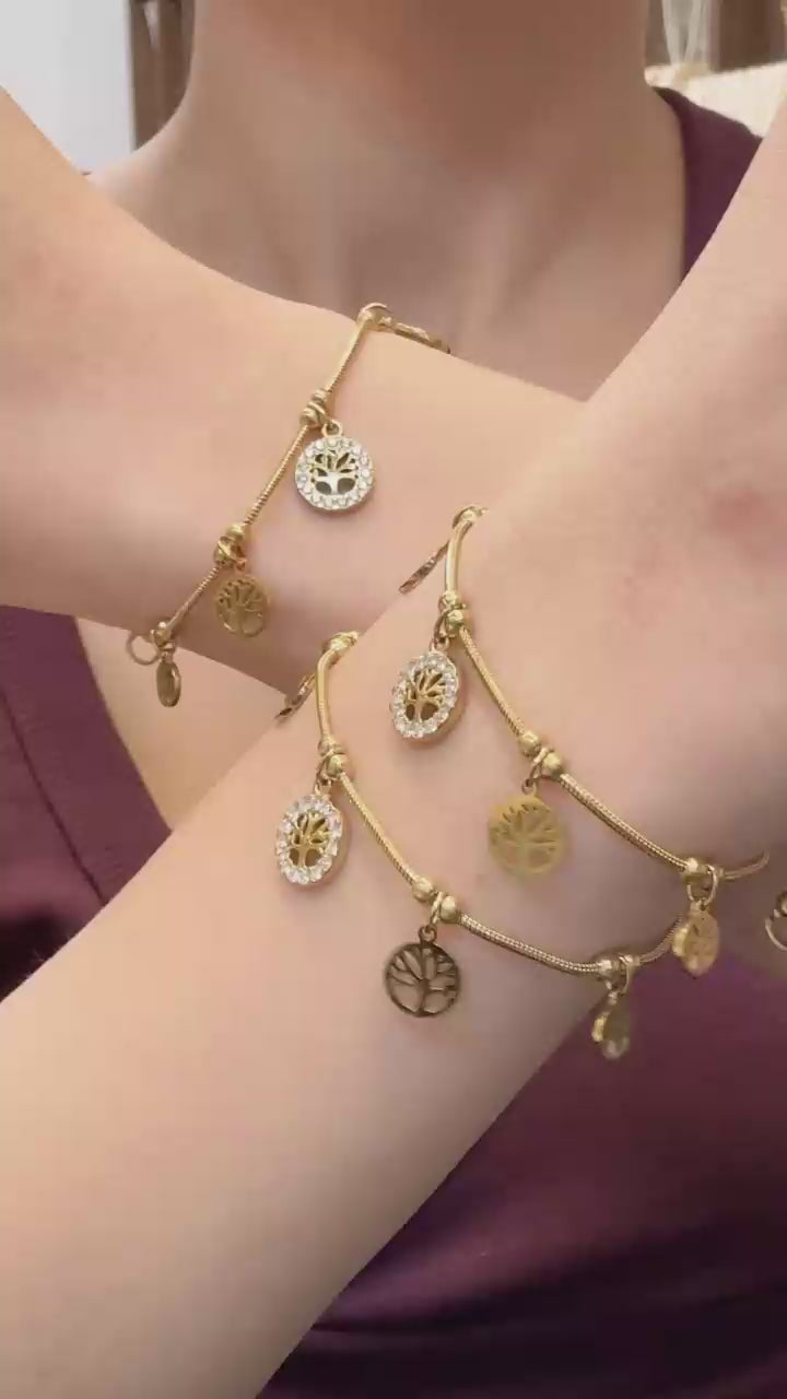 316L stainless steel 18K PVD gold life tree charm bracelet, symbolic waterproof women stacking fashion jewelry wholesale