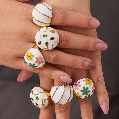 316L stainless steel ring, 18K gold PVD heart ring, mother of pearl enamel ring, waterproof hypoallergenic jewelry, wholesale women's statement ring, romantic heart shaped ring, colorful enamel jewelry, tarnish-free gold ring, nickel-free sensitive skin ring, bulk stainless steel jewelry supplier