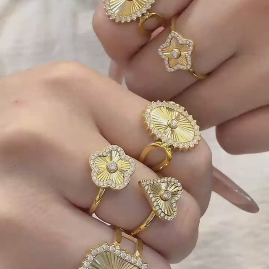 Wholesale light luxury clear zircon open ring assortment, hypoallergenic 316L stainless steel 18K gold adjustable ladies boutique rings