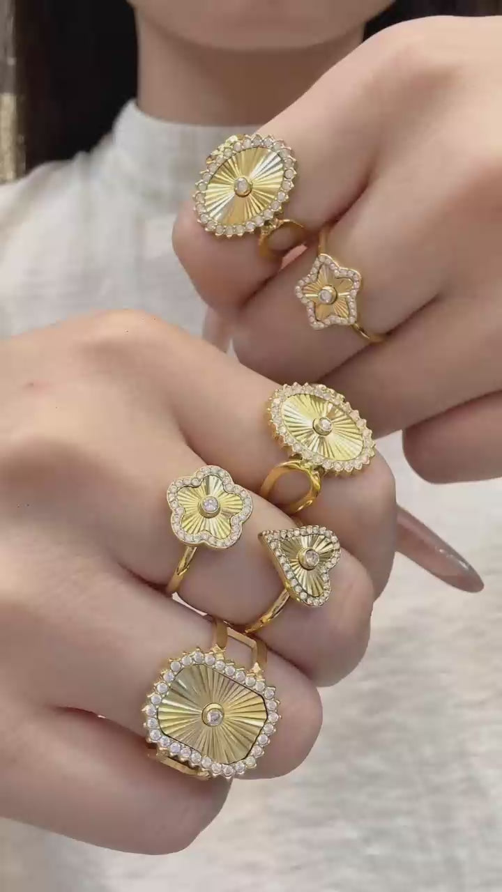 Wholesale light luxury clear zircon open ring assortment, hypoallergenic 316L stainless steel 18K gold adjustable ladies boutique rings