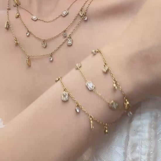 316L stainless steel 18K PVD gold heart & square zircon charm necklace bracelet collection, dainty waterproof women matching stacking jewelry wholesale