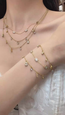 316L stainless steel 18K PVD gold heart & square zircon charm necklace bracelet collection, dainty waterproof women matching stacking jewelry wholesale