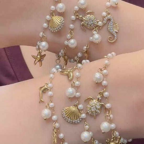 316L stainless steel 18K PVD gold ocean sea life charm bracelet, summer beach waterproof women vacation fashion jewelry wholesale