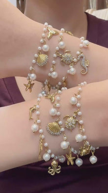 316L stainless steel 18K PVD gold ocean sea life charm bracelet, summer beach waterproof women vacation fashion jewelry wholesale