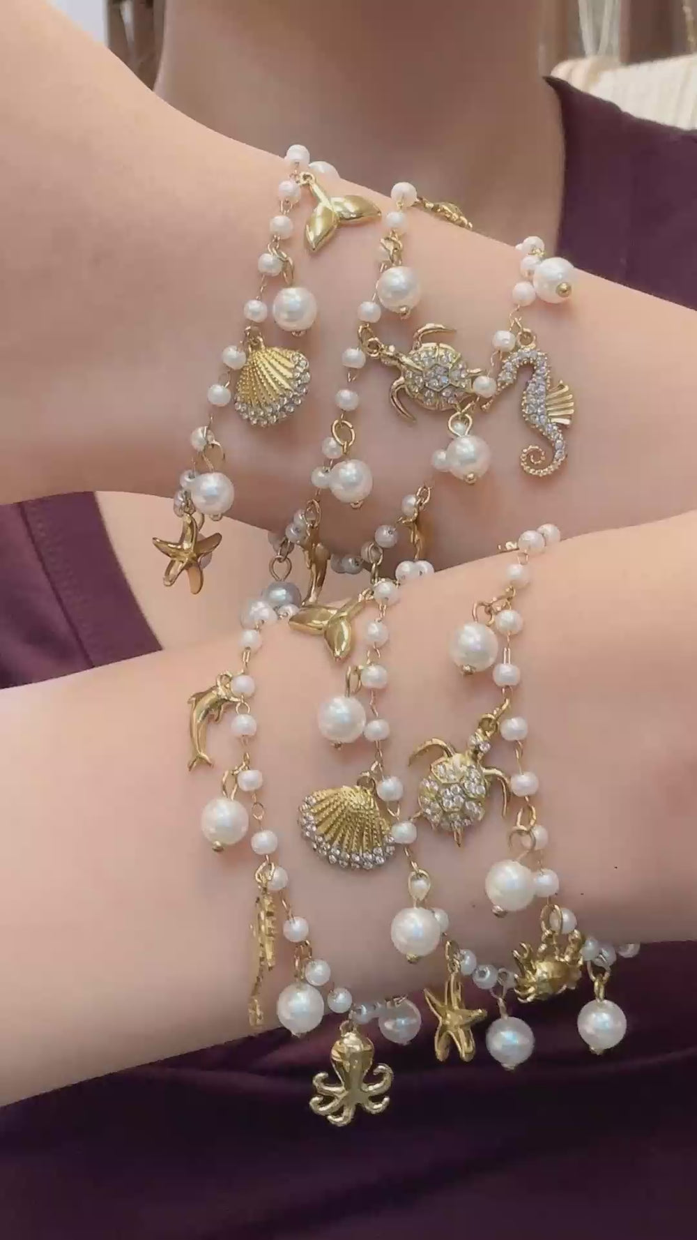 316L stainless steel 18K PVD gold ocean sea life charm bracelet, summer beach waterproof women vacation fashion jewelry wholesale
