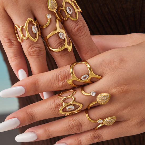 316L Stainless Steel 18K Gold PVD Love Heart Hollow Glass Stone Ring, Waterproof Hypoallergenic Wholesale Jewelry for Sensitive Skin, Tarnish-Free Fashion Heart Rings for Women, Bulk Jewelry Supplier Miduoduo Jewelry