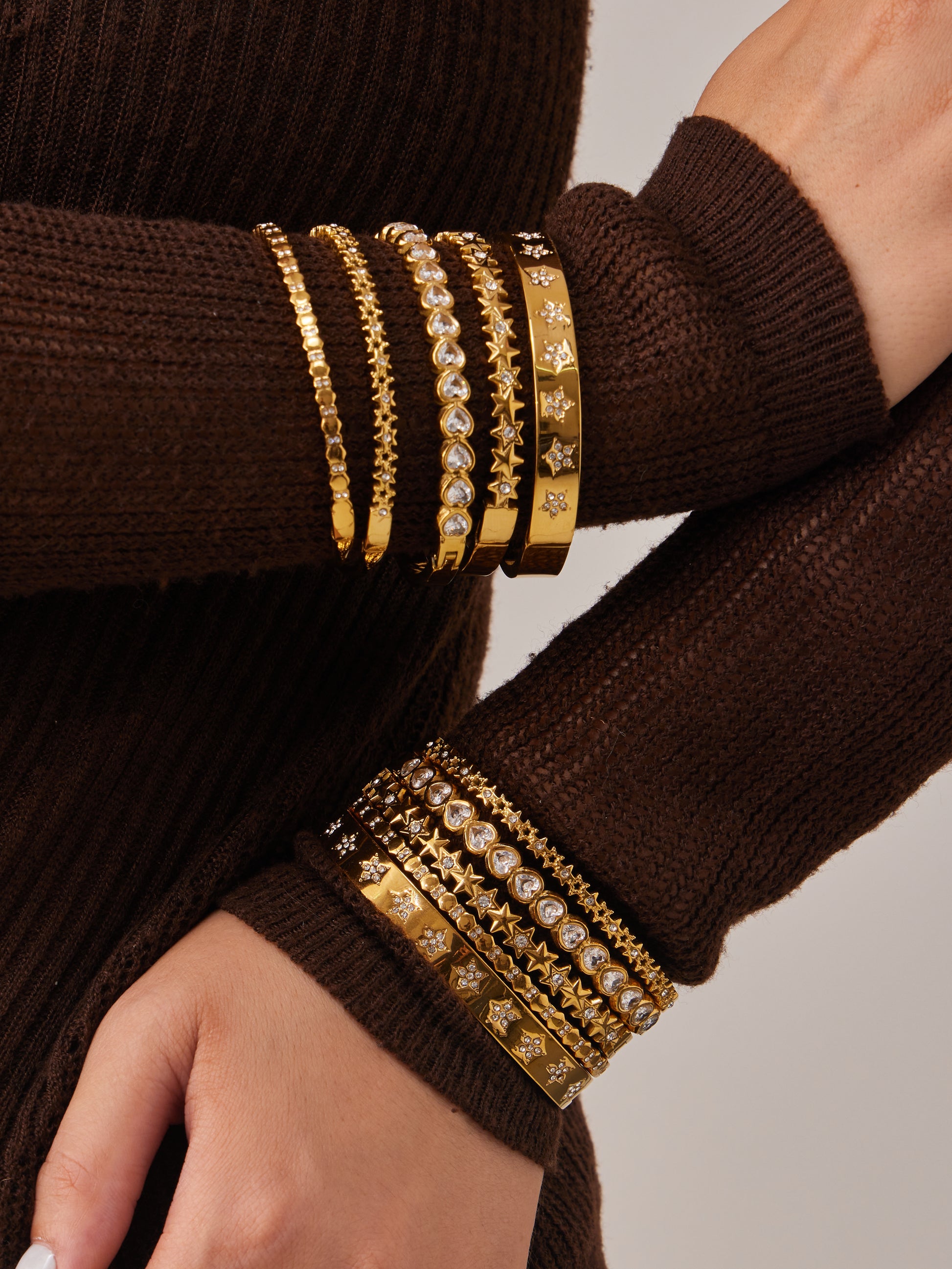Luxury 18K Gold Plated 316L Stainless Steel Open Cuff Bangle Bracelet with Dense Sparkling 5A Zircon Inlay, Hypoallergenic Waterproof Jewelry for Women