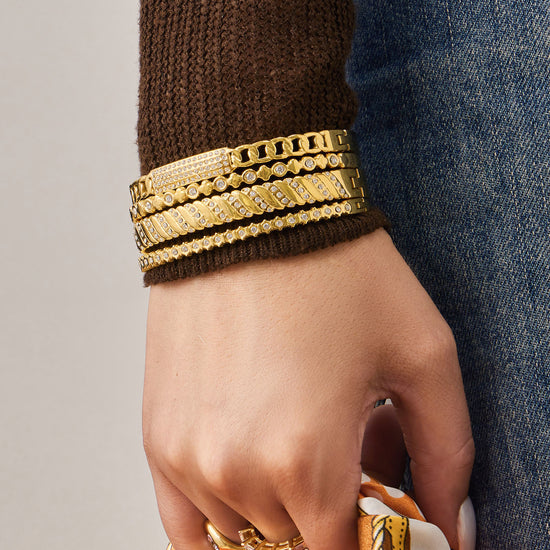 Luxury 18K Gold Plated 316L Stainless Steel Bangle Bracelet with 5A Zircon - Wheat Spike Design
