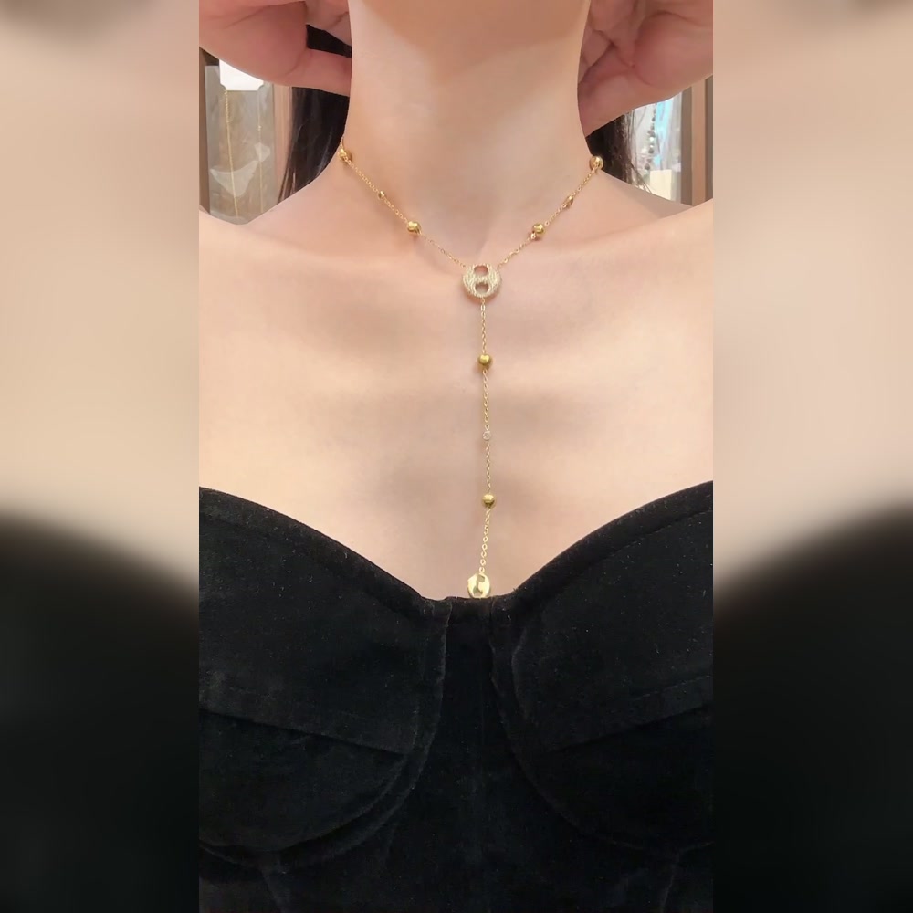316L stainless steel 18K PVD gold CZ open circle pendant and Y lariat necklace for wholesale buyers