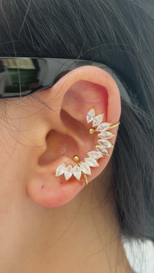 Gold & Silver Leaf Ear Cuff with Marquise Stones – Stainless Steel