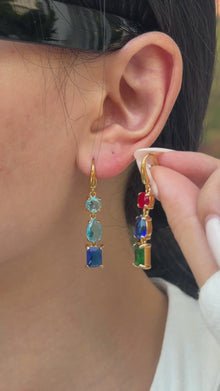Gold Three-Stone Geometric Drop Earrings – Stainless Steel
