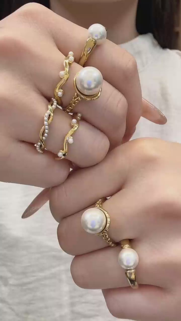 Wholesale minimalist pearl ring collection, hypoallergenic 316L stainless steel 18K gold ladies daily stack rings