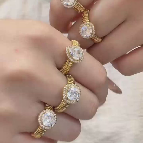 Wholesale light luxury 5A zircon halo open ring assortment, tarnish resistant 316L stainless steel geometric ladies statement boutique rings