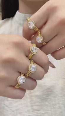 Wholesale light luxury 5A zircon halo open ring assortment, tarnish resistant 316L stainless steel geometric ladies statement boutique rings