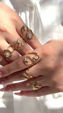 316L Stainless Steel 18K PVD Gold Droplet Zircon Ring